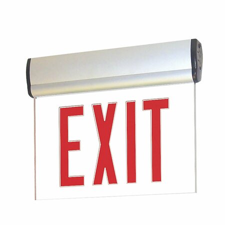 NORA LIGHTING Surface Adj. LED Edge-Lit Exit Sign, 6in Red Ltr., Double Face / Mirrored Acrylic, Black Housing NX-812-LEDRCA